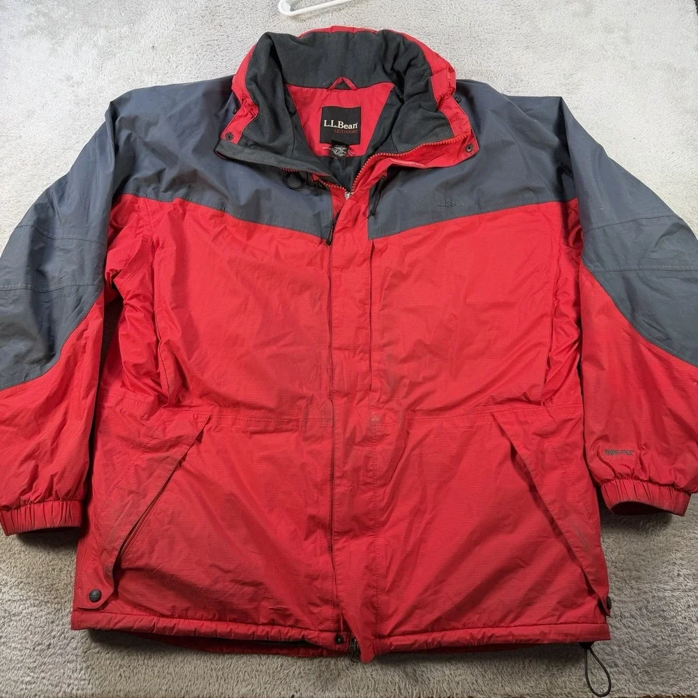 LL Bean Jacket Mens 2XL Red Grey Gore Tex Waterproof Hooded Outdoor Coat